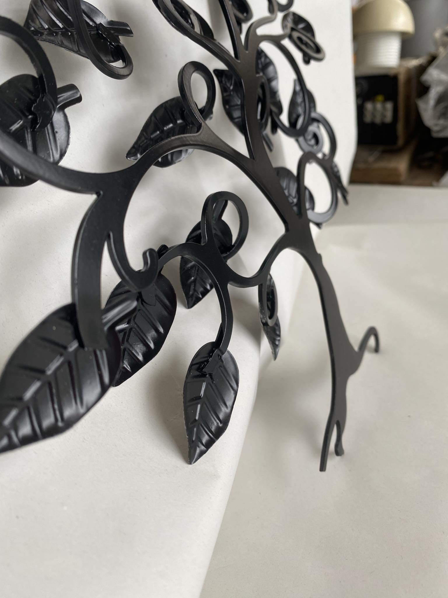 albero della vita nero con foglioline in argento da parete artigianale www.3esselamp (1)