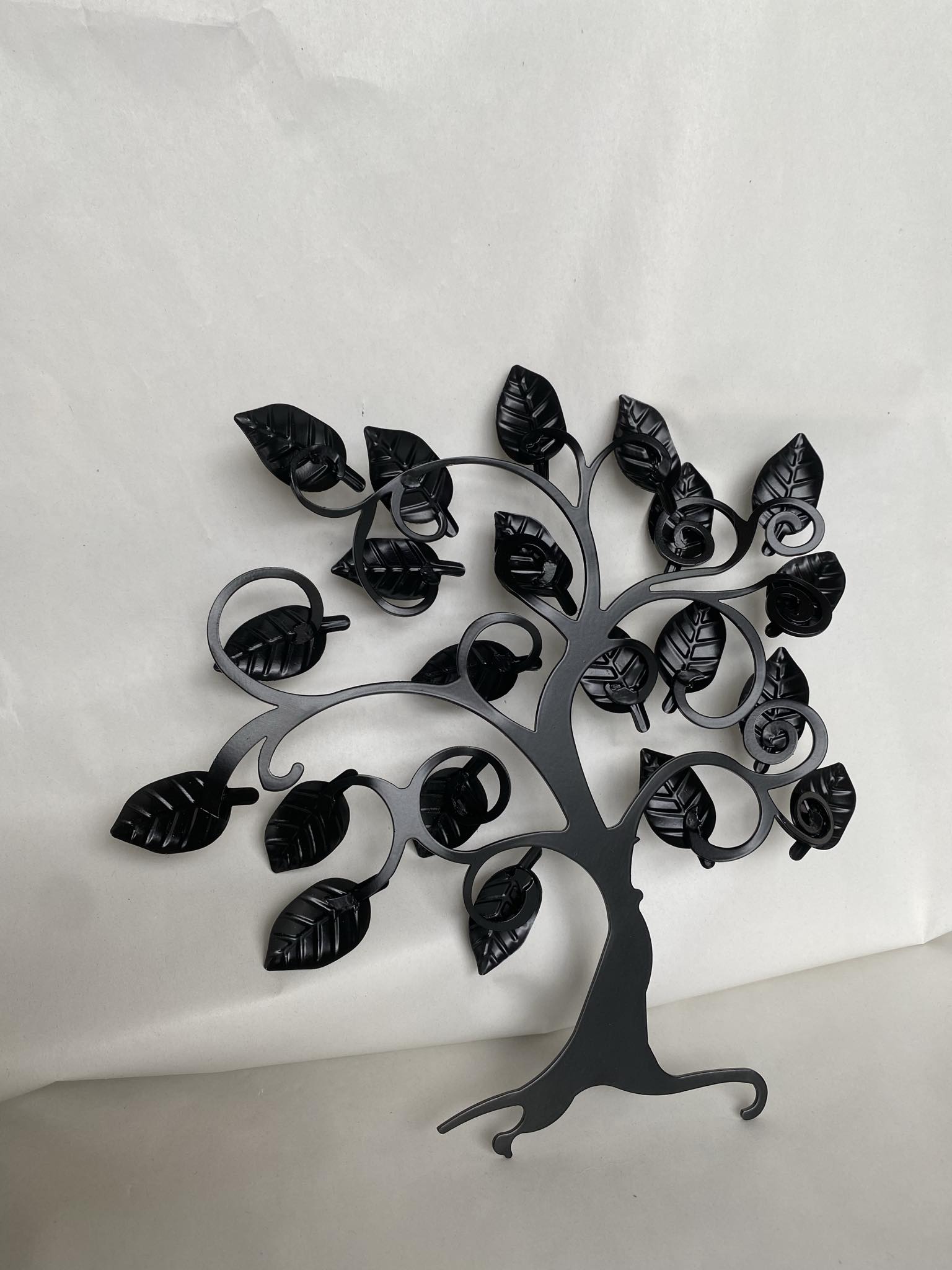 albero della vita nero con foglioline in argento da parete artigianale www.3esselamp (6)